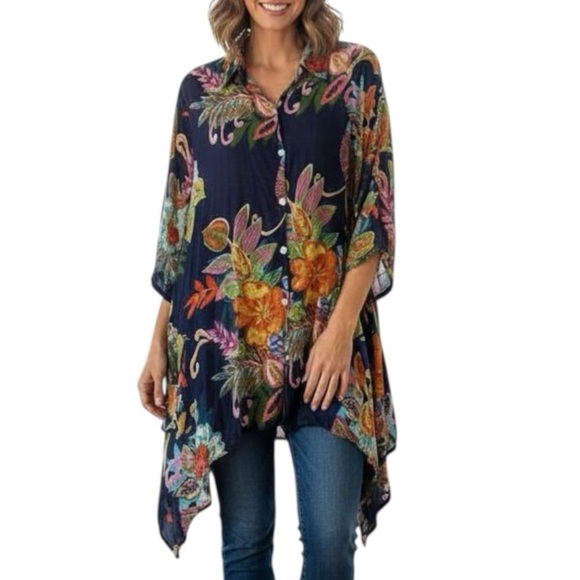 Orange Fashion Village Tops - Orange Fashion Village Vibrant Multicolour Floral Button Down Tunic Free